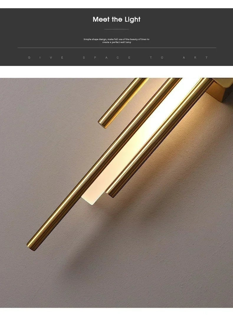 GoldenWatt Nordic contemporary LED wall sconce in gold finish with linear iron and acrylic design for ambient lighting