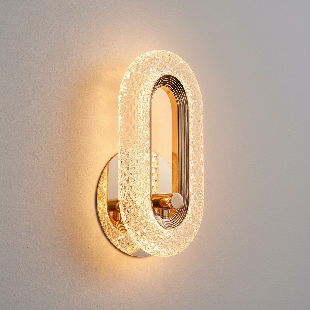 GoldenWatt Nordic gold oval LED wall sconce with textured acrylic and warm illumination for modern interiors