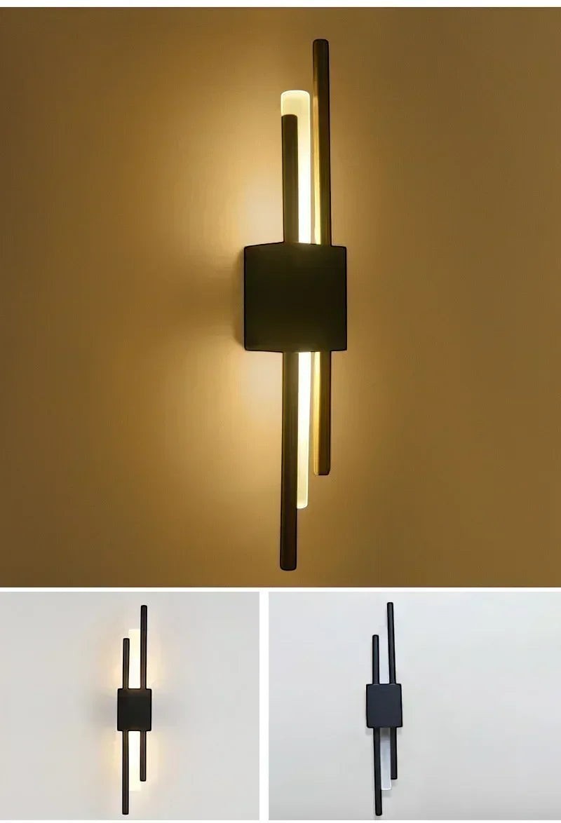 GoldenWatt Nordic contemporary black and gold LED wall sconce with acrylic shade for modern bedroom or living room