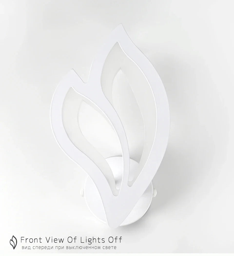 GoldenWatt modern white LED wall sconce with a leaf-shaped acrylic shade and touch switch in a front view