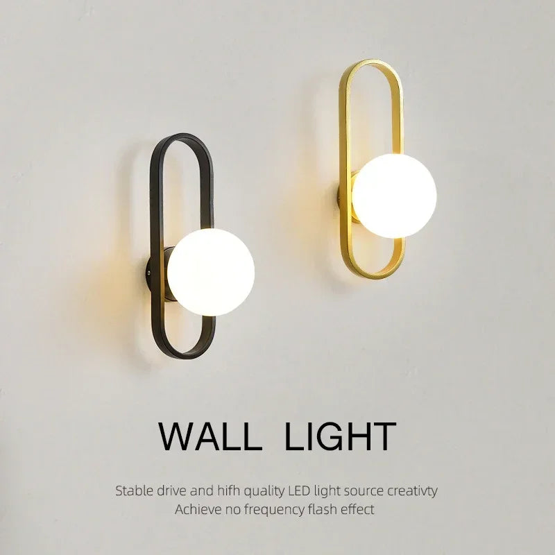 Luxury LED Wall Sconce Frosted Glass Stone Shade – Black Gold Touch Switch E27 Bedroom Bathroom Kitchen Light