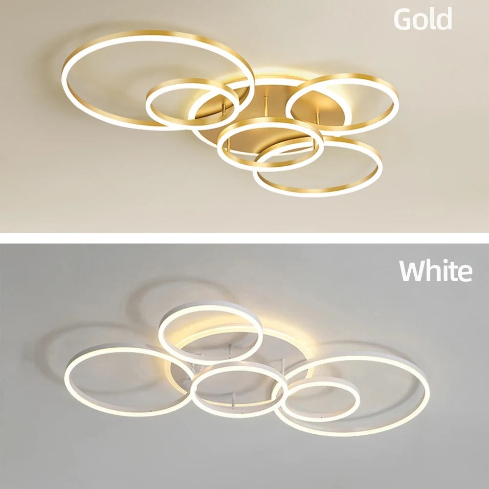 Modern Dimmable LED Ceiling Chandelier – Remote Control White Black Gold 3 Colour Temp Living Room Bedroom Light