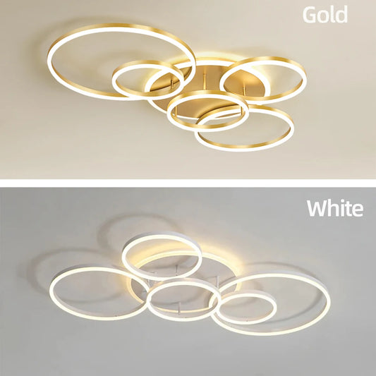 Modern Dimmable LED Ceiling Chandelier – Remote Control White Black Gold 3 Colour Temp Living Room Bedroom Light

